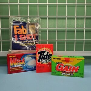 Vintage 90s Laundry Detergent‎ Samples Lot Tide Gain Wisk Fab 1 Shot • Set Prop